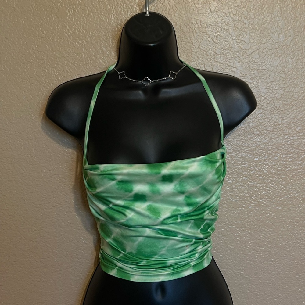 Green Y2K Tie-Dye vibe Halter Top